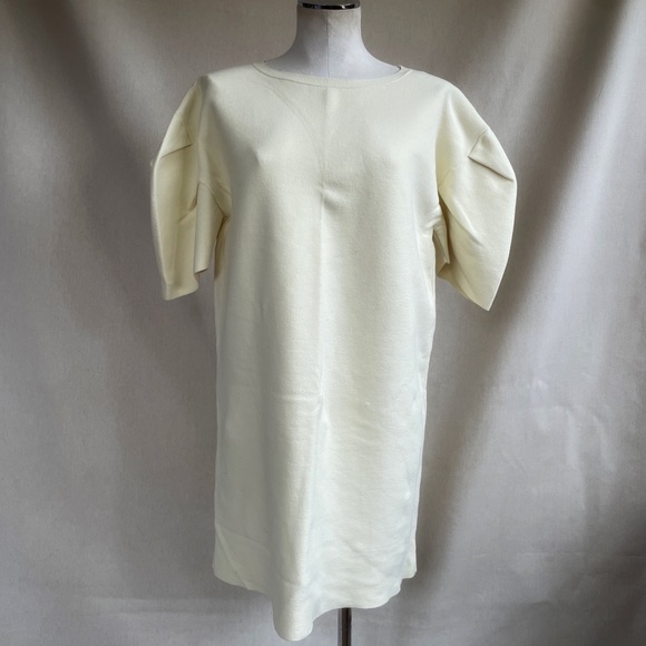 Structured Sleeve Cream Knit Dress - Picture 3 of 7